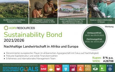 Agri Resources: 8 % Sustainability Bond für beschleunigtes Wachstum im internationalen Agrargeschäft